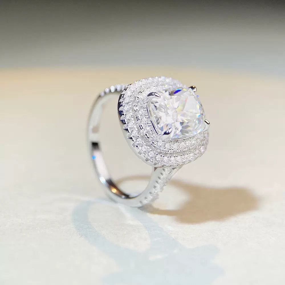 4-Carat Radiant-Cut Moissanite Ring in S925 Sterling Silver with Luxurious Double Halo Setting