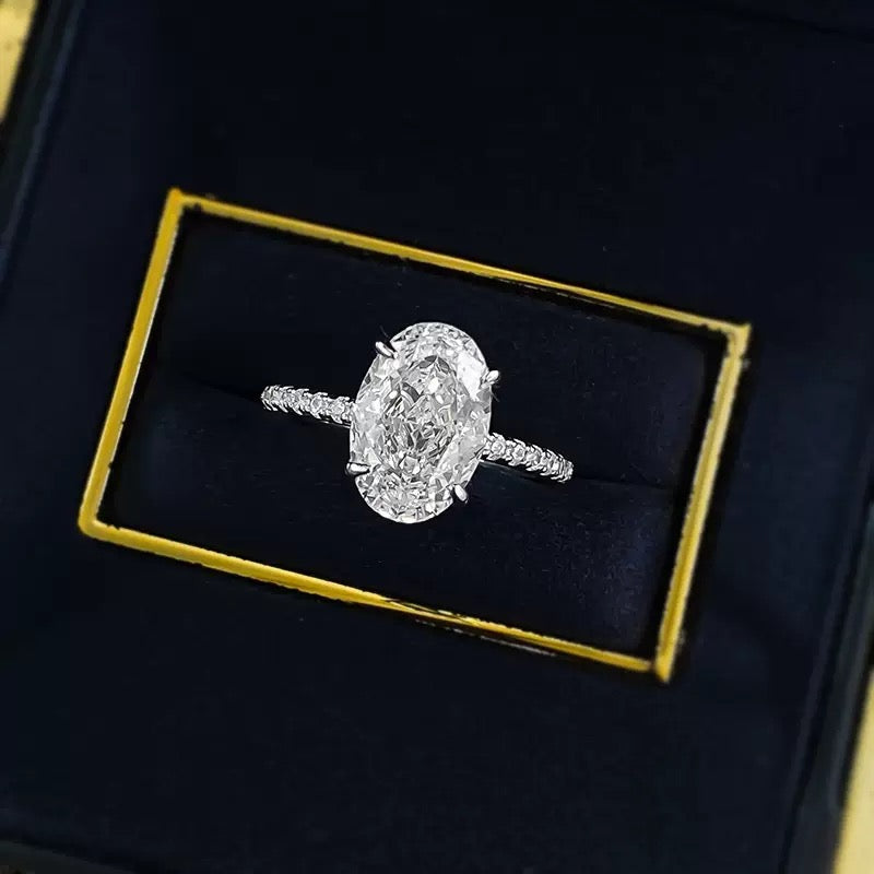 4 Carat Oval Cut Moissanite Elegant Wedding Ring S925 Sterling Silver with GRA Certificate