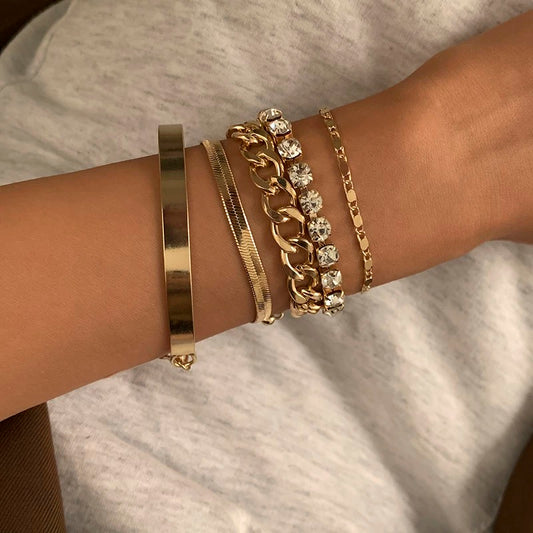 5 PCS Golden Layered Bracelet with Open Design - Old Money Style Multi-Layered Bracelet Fashionable