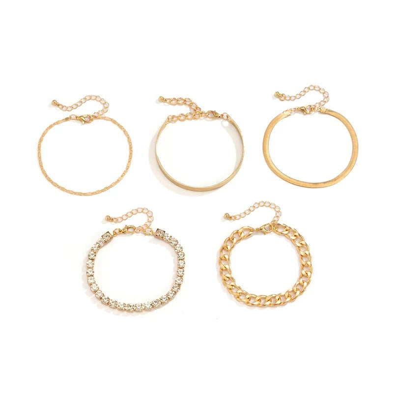 5 PCS Golden Layered Bracelet with Open Design - Old Money Style Multi-Layered Bracelet Fashionable