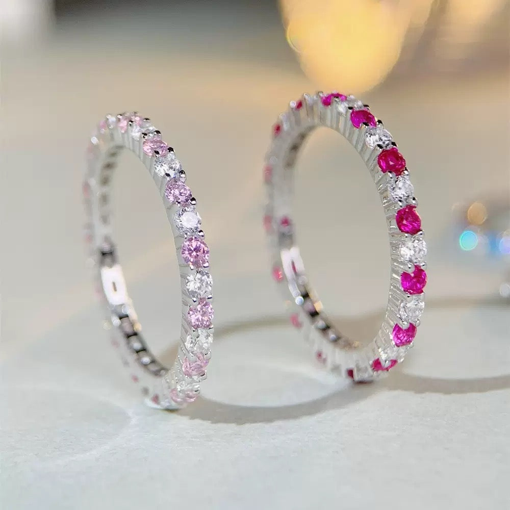 S925 Ring with Colored Gemstones Daily Design Fashion Full-set Ring