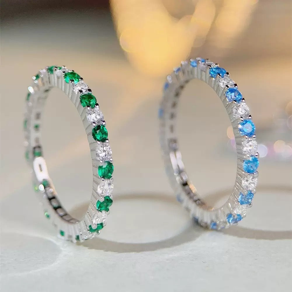 S925 Ring with Colored Gemstones Daily Design Fashion Full-set Ring