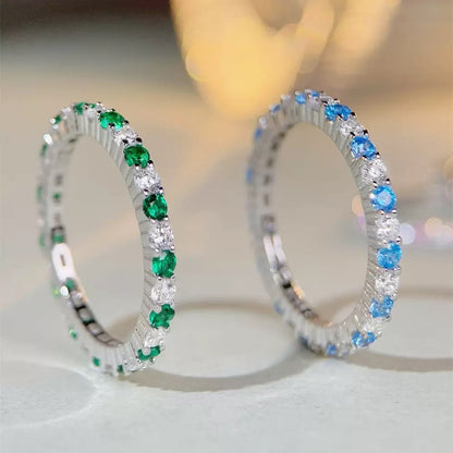 S925 Ring with Colored Gemstones Daily Design Fashion Full-set Ring