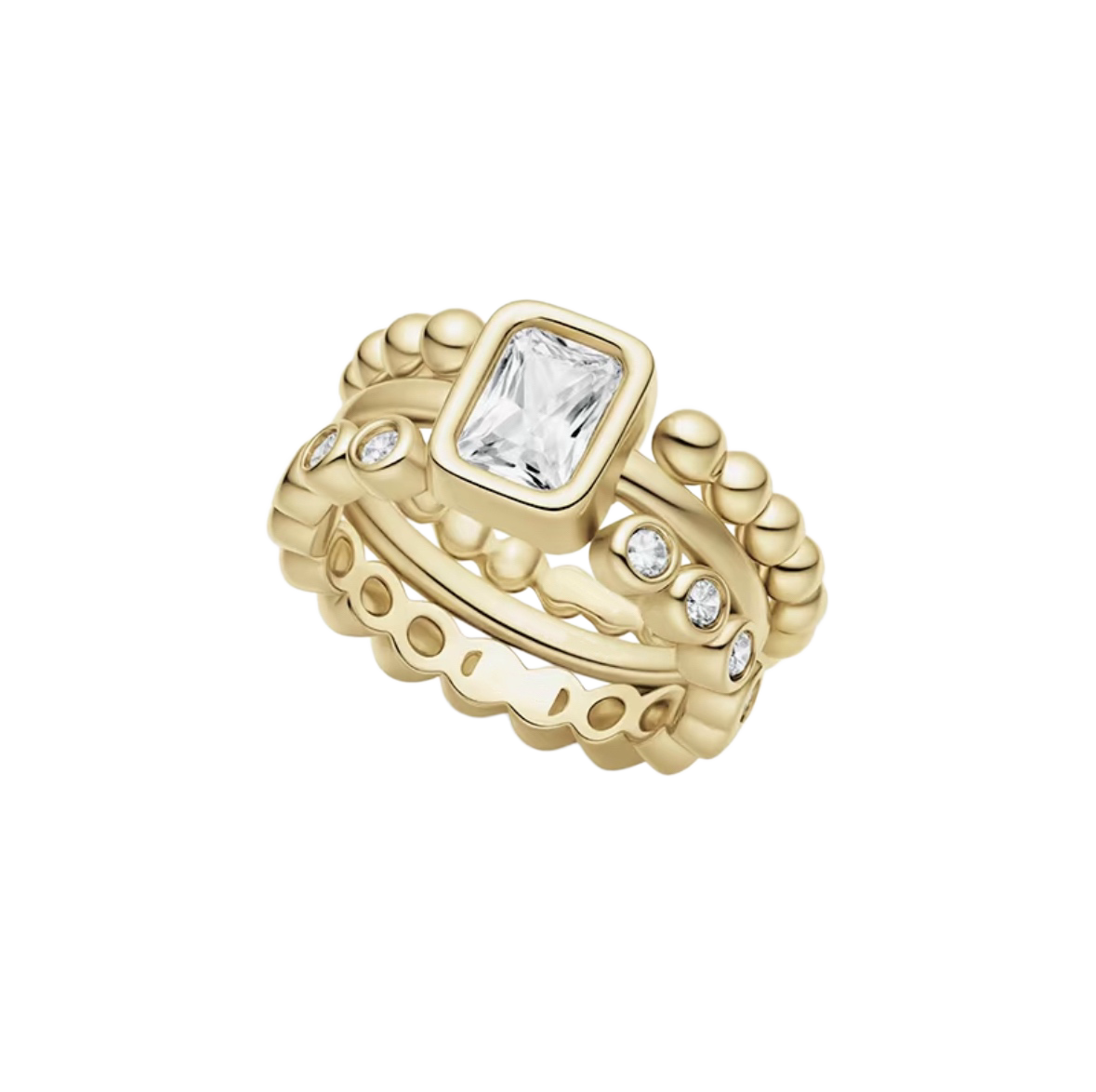Stylish and elegant gold bracelet and ring stack for commuting—perfect for work meetings and professional outings with zircon