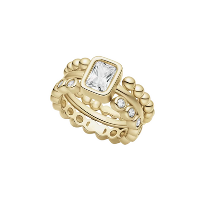 Stylish and elegant gold bracelet and ring stack for commuting—perfect for work meetings and professional outings with zircon