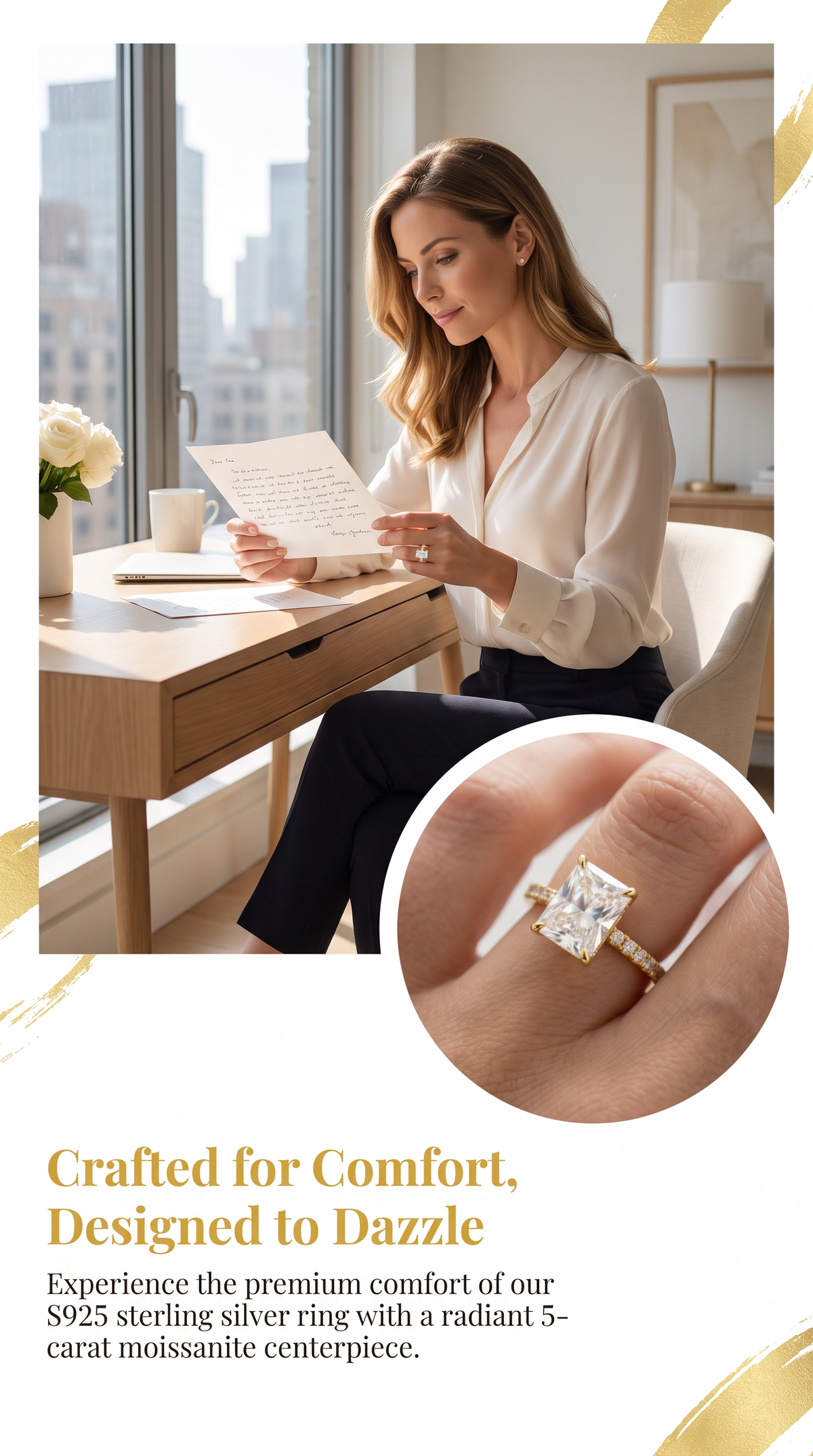 Moissanite Wedding Rings in Simple Styles, made of S925 Sterling Silver Plated with 18k Gold, Round, Heart, Oval, Emerald-cut, Marquise shapes