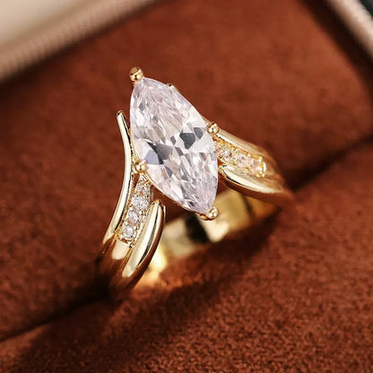 Marquise-cut V-band ring luxurious Ins-style aesthetic