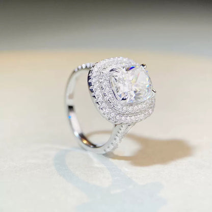 4-Carat Radiant-Cut Moissanite Ring in S925 Sterling Silver with Luxurious Double Halo Setting