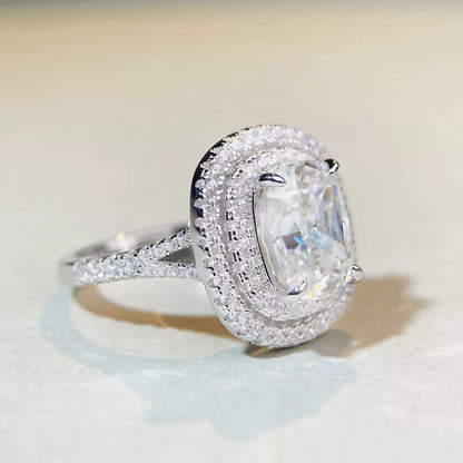 4-Carat Radiant-Cut Moissanite Ring in S925 Sterling Silver with Luxurious Double Halo Setting
