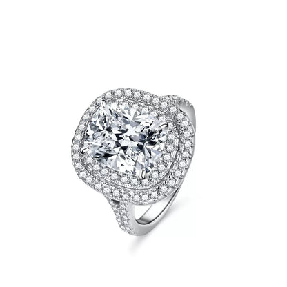4-Carat Radiant-Cut Moissanite Ring in S925 Sterling Silver with Luxurious Double Halo Setting