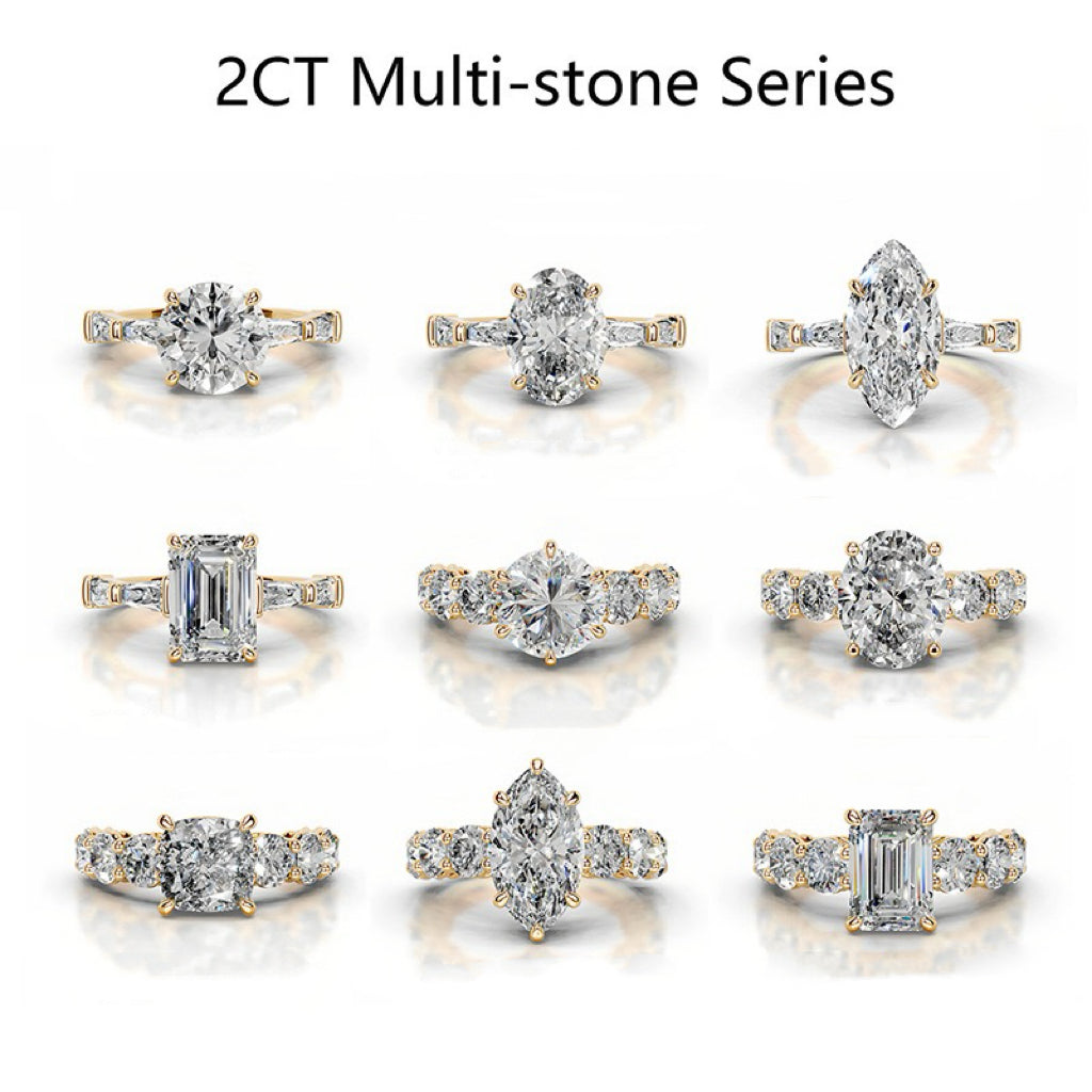 2 CT Multi-Stone Series Moissanite Wedding 2 Carat S925 18K Gold with Certificate
