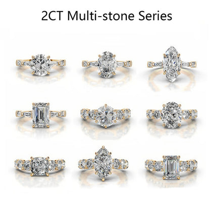 2 CT Multi-Stone Series Moissanite Wedding 2 Carat S925 18K Gold with Certificate