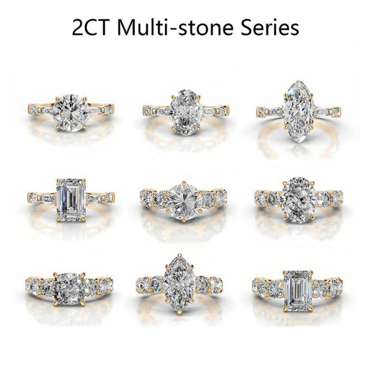 2 CT Multi-Stone Series Moissanite Wedding 2 Carat S925 18K Gold with Certificate