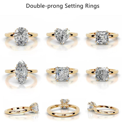 Double-Prong Setting Moissanite Riing Engagement Ring with S925 Silver Proposal Ring