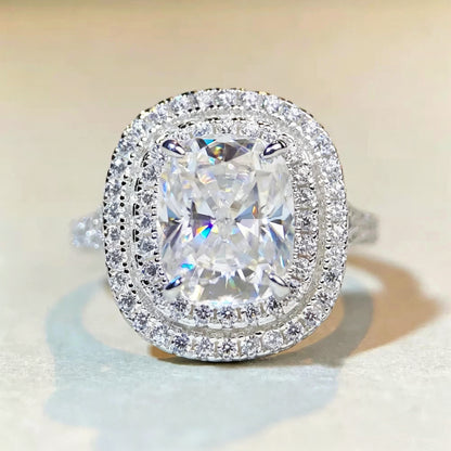 4-Carat Radiant-Cut Moissanite Ring in S925 Sterling Silver with Luxurious Double Halo Setting