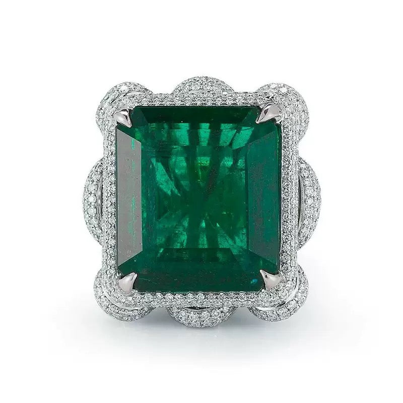 Extra-large Luxurious Emerald-Green Ring Zirconia