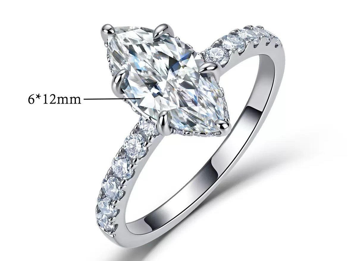 2-Carat Marquise-Cut Moissanite – Sterling Silver / 14K Gold