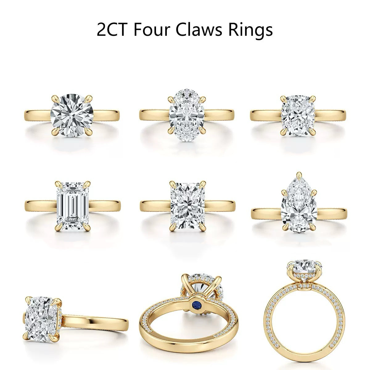 2 Carat Four Claws Moissanite Engagement Ring with S925 Silver Proposal Ring