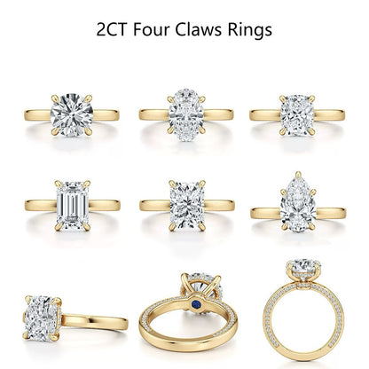 2 Carat Four Claws Moissanite Engagement Ring with S925 Silver Proposal Ring