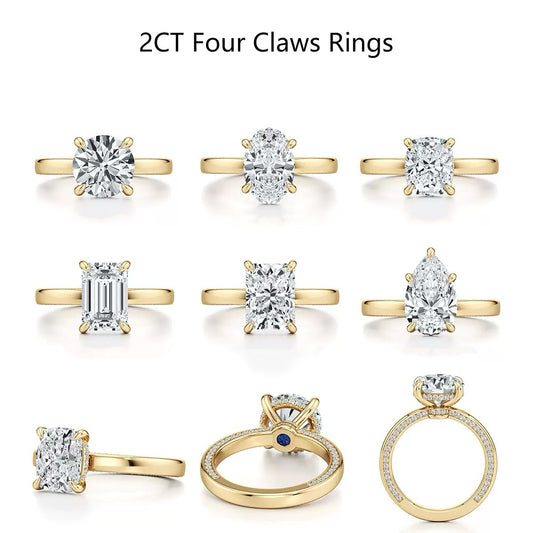 2 Carat Four Claws Moissanite Engagement Ring with S925 Silver Proposal Ring